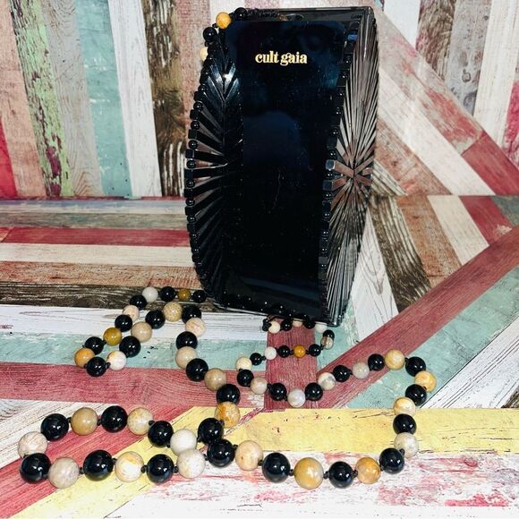 Cult Gaia Acrylic Beaded Luna Circular Crossbody Shoulder Bag Black EUC - Picture 2 of 9